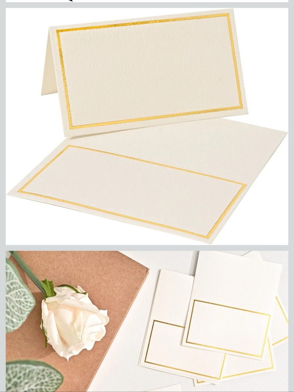 Gold-Trim Folded Place  Tent Cards Set - Cream/Gold 80pcs